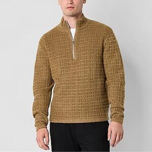 STYLUS Men's Brown Mock Neck Pullover Sweater Half Zip Size XL Texture Knit